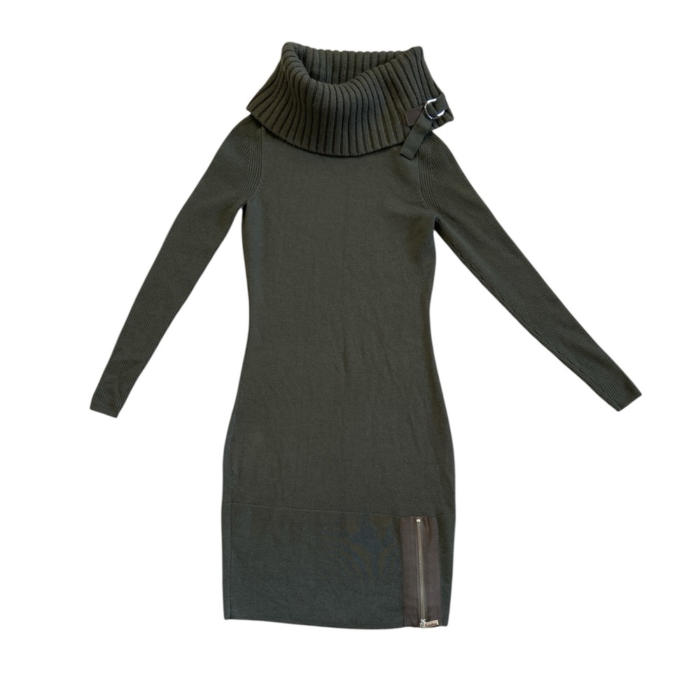 Karen Millen Gray Sweater Dress Dark Academia Bottom Zipper Neck‎ Buckle Size 2